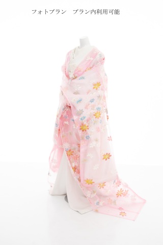 オーガンジー打掛　ピンク花