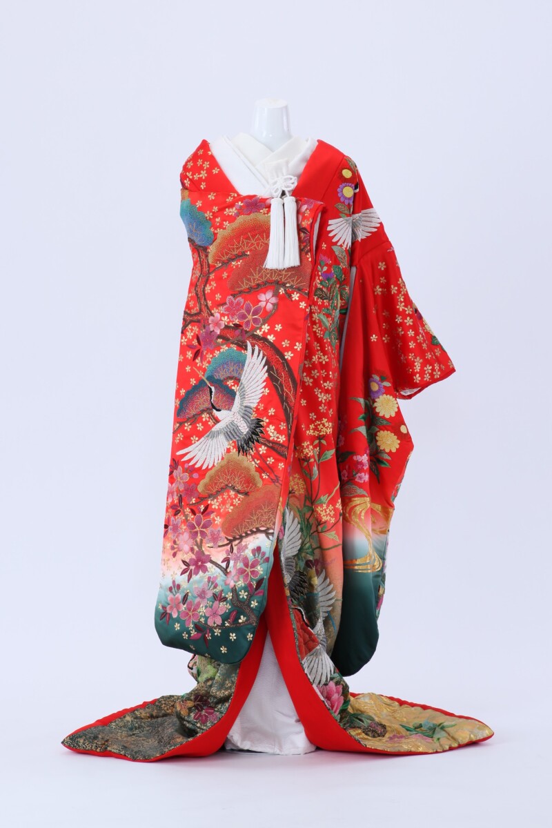 相良手刺繍　鶴に屏風絵