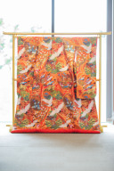 オレンジ流水鶴御所車に松