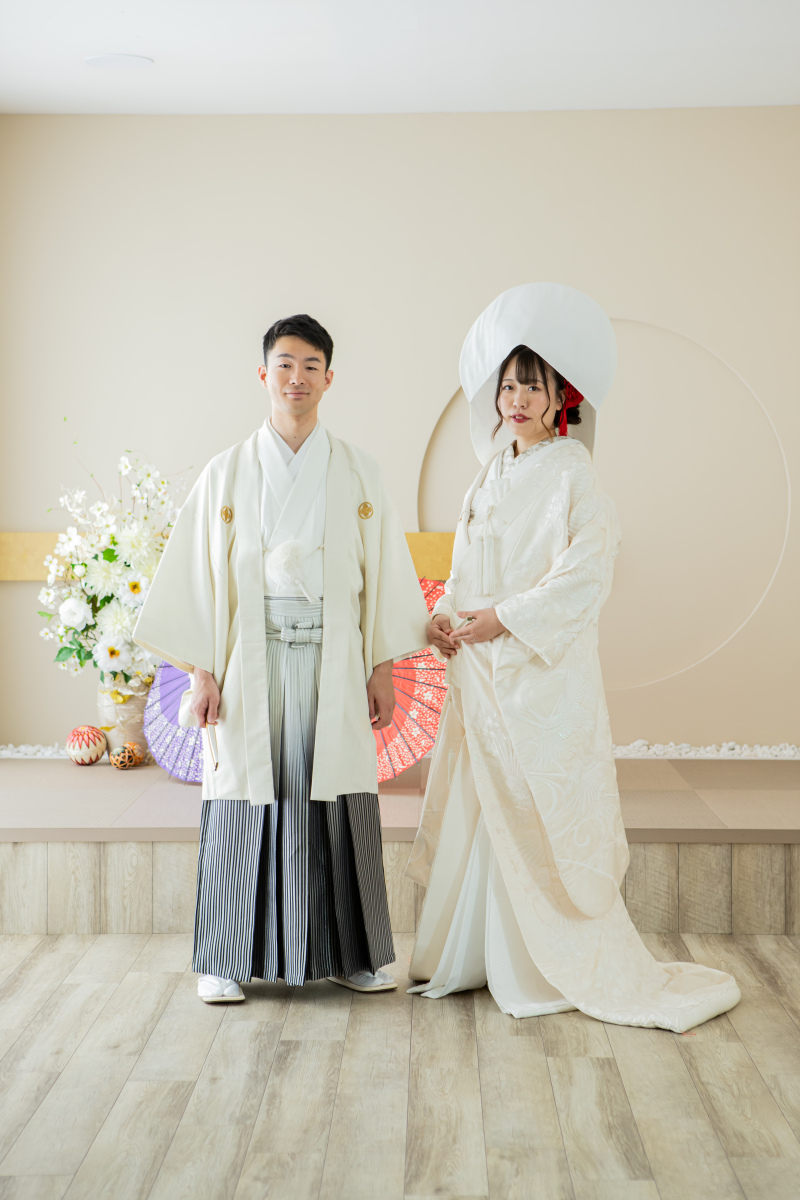 綿帽子をつけて基本ポースの撮影