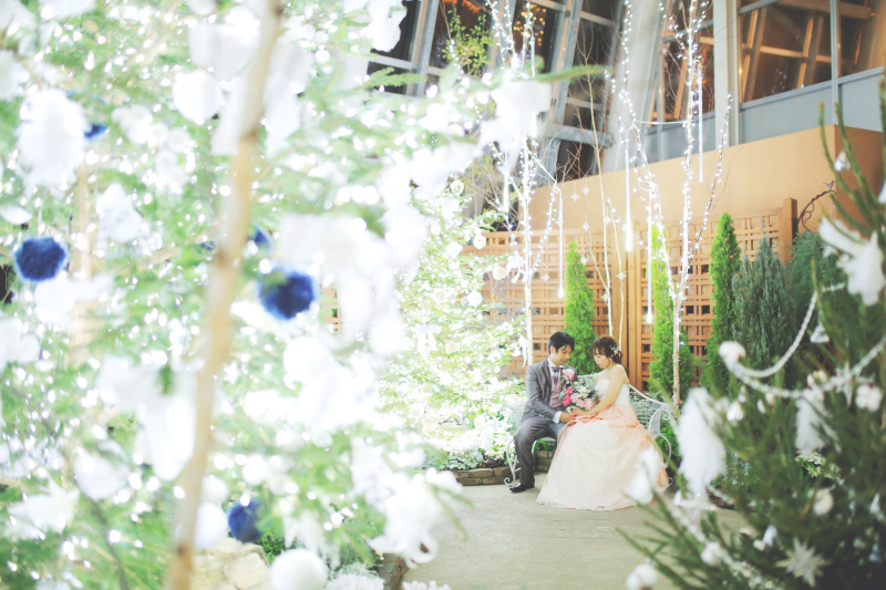 クリスマスイルミネーションでウエディング撮影