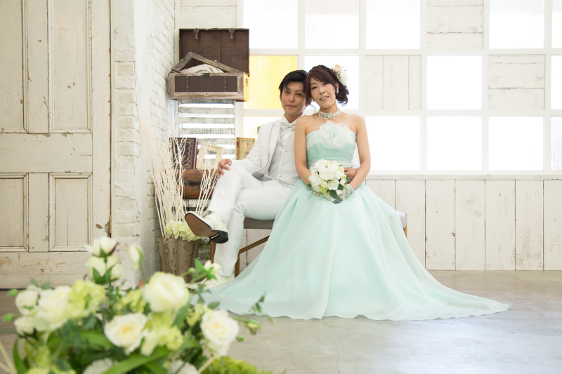 白タキシード×グリーンドレス＝さわやか☆