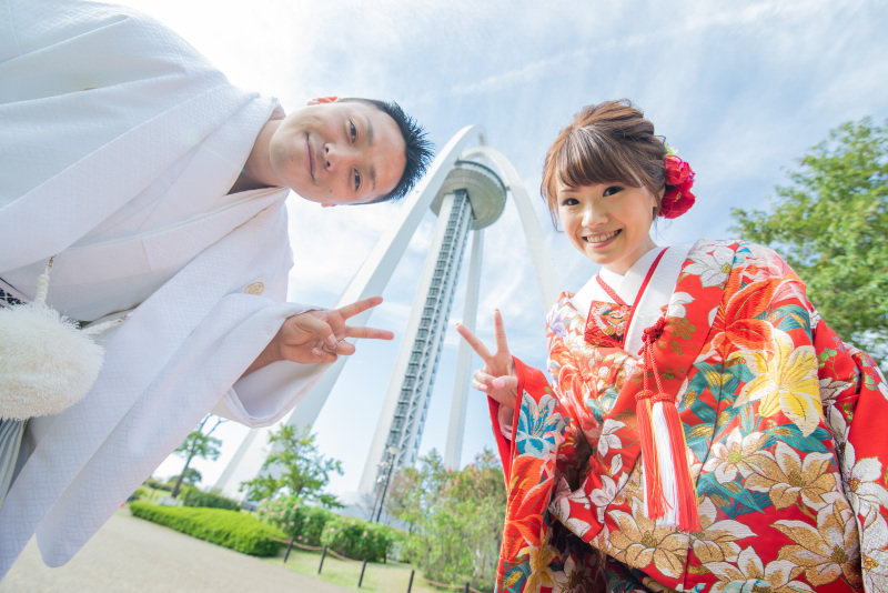 【デザインアルバム1冊+全データ付!】地元で撮影しよう!広大な緑いっぱいの138タワーパーク和装撮影パック