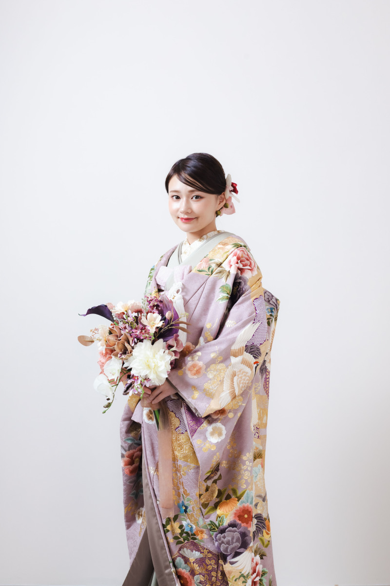アッシュローズ巻物に草花鶴