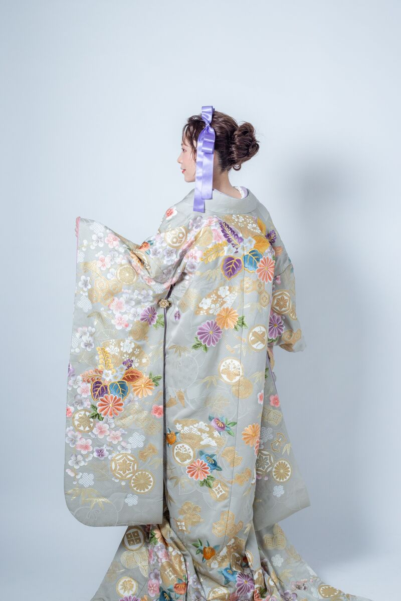 アッシュローズ巻物に草花鶴