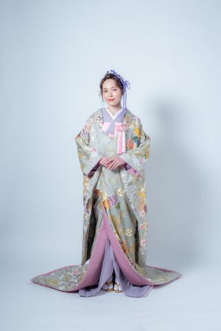 アッシュローズ巻物に草花鶴