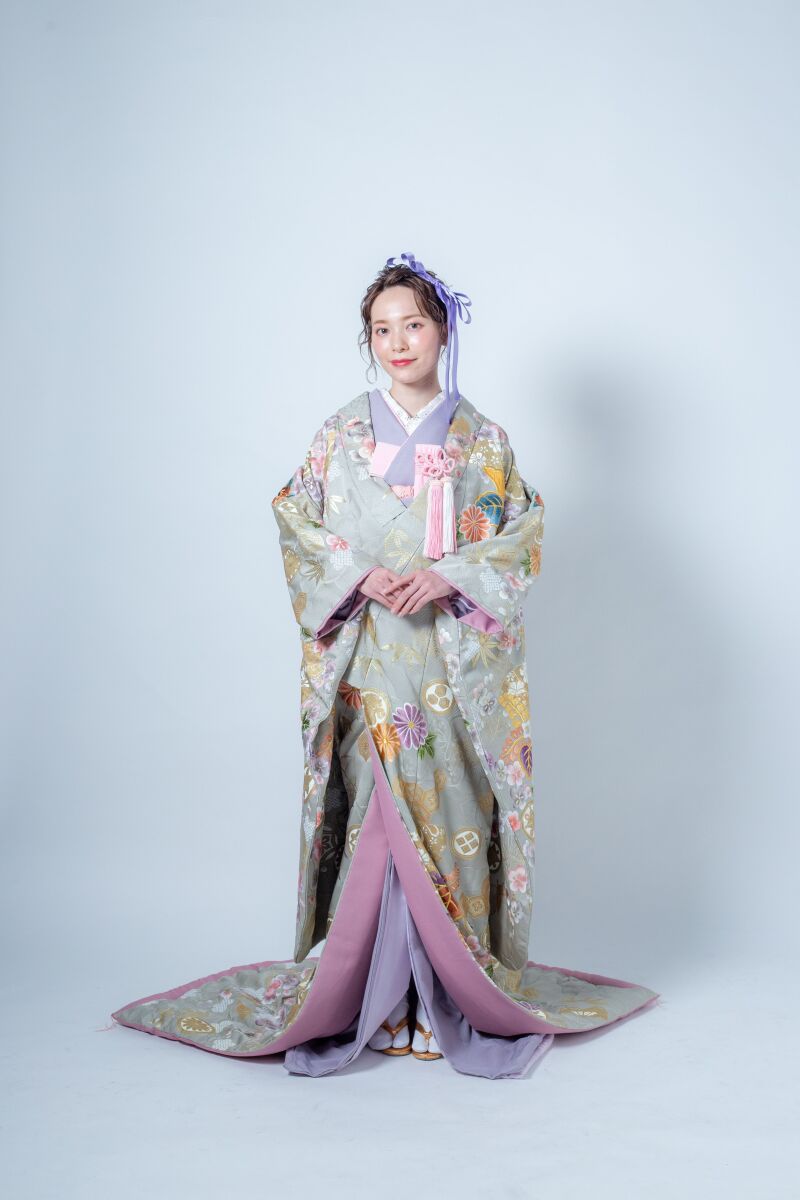 アッシュローズ巻物に草花鶴