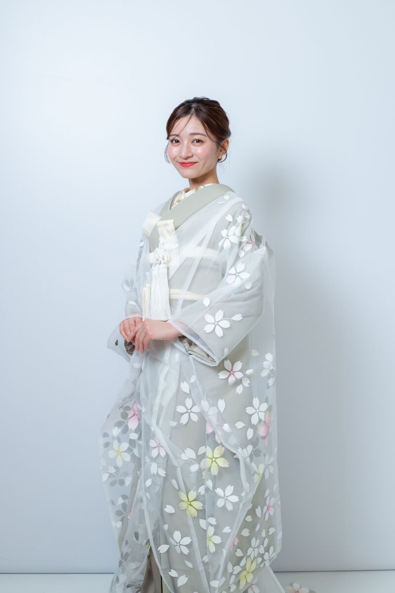 オーガンジー打掛　白桜