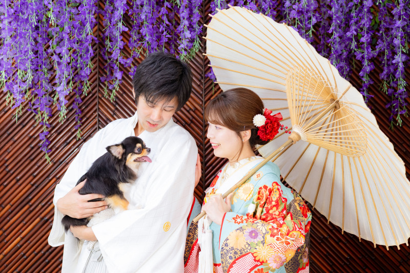 スタジオで大切なペットと撮影【ペットとフォトウェディングプラン】