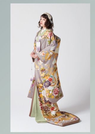 アッシュローズ巻物に草花鶴