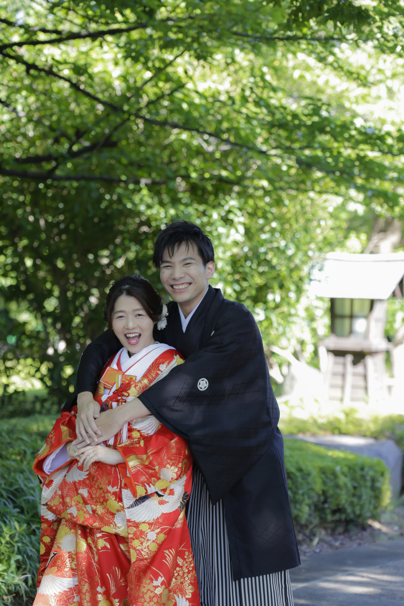 新緑をバックに撮影