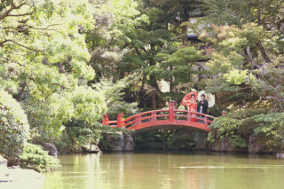 庭園でのロケーション撮影