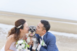 愛犬と一緒に撮影