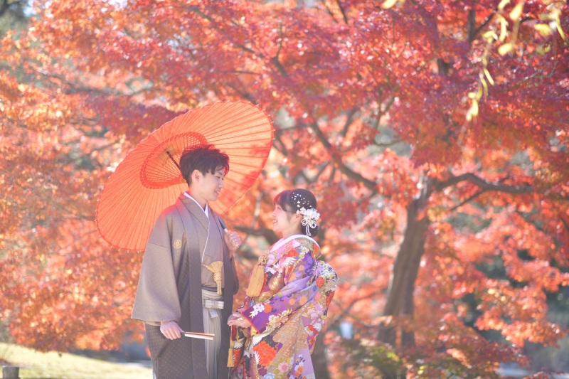 栗林公園プラン+スタジオ撮影「和装2点+紋付1点・データ100カット」