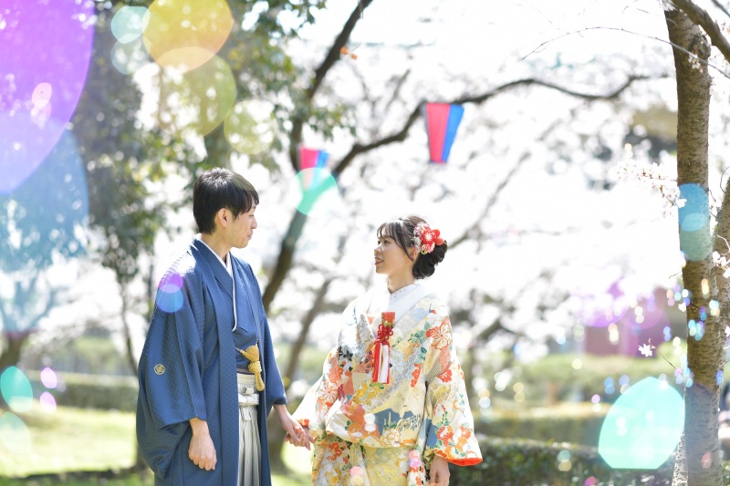 和装でペットと一緒に！丸亀城プラン「白無垢1点＋紋付1点・データ50カット」