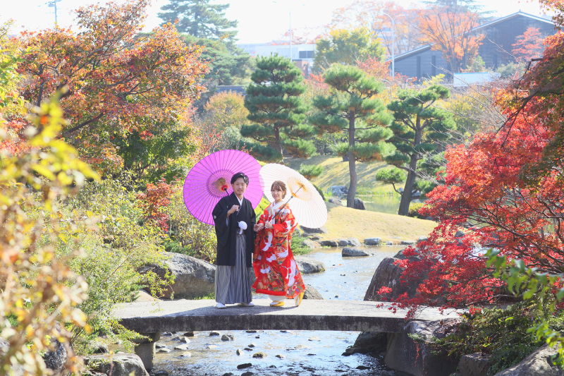 日本庭園にて和装ならではの撮影