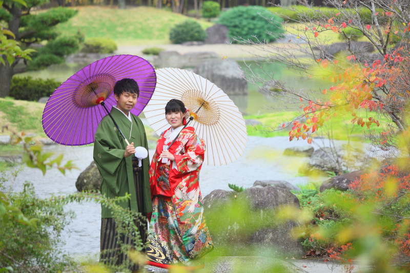 日本庭園での撮影は、和傘が良く合いますね
