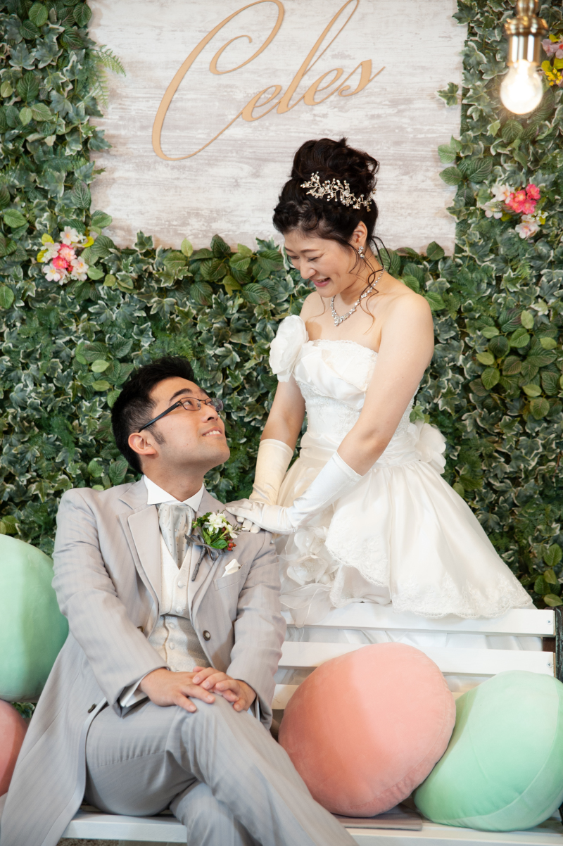 フォトブースの前で