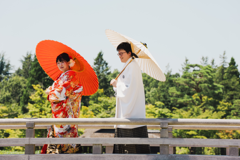 番傘で魅せる、凛とした和装姿