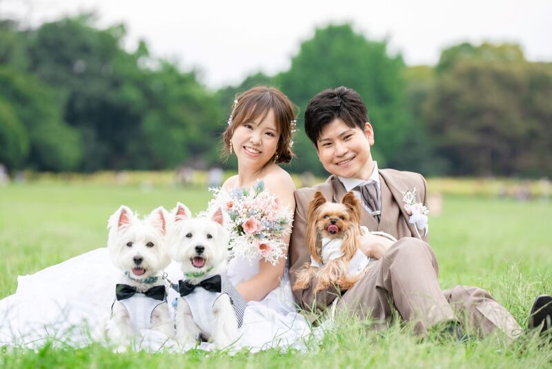 【ワンちゃん・ネコちゃんと一緒にロケーション撮影】昭和記念公園ロケーションウェディング♪洋装データ付プラン