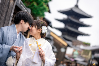 2月の八坂の塔付近にて