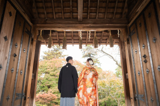 毘沙門堂での和装2点の前撮り