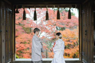 紅葉時期の毘沙門堂とアンティークチャペルでの和装前撮り