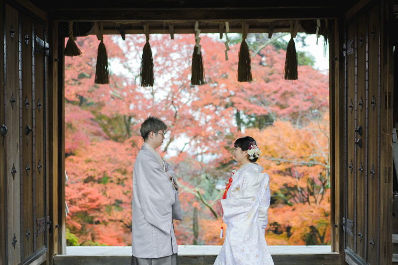 紅葉時期の毘沙門堂とアンティークチャペルでの和装前撮り