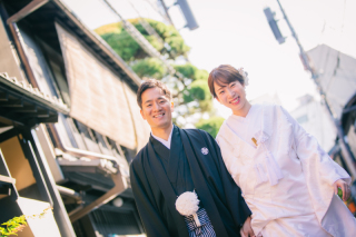 秋のくれた光　白無垢　祇園にて