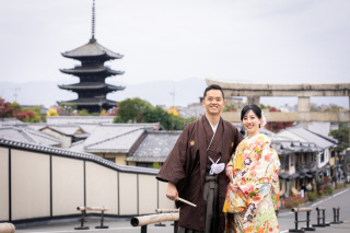 和装で八坂の塔、円山、スタジオ、洋装でアンティークチャペルスタジオ