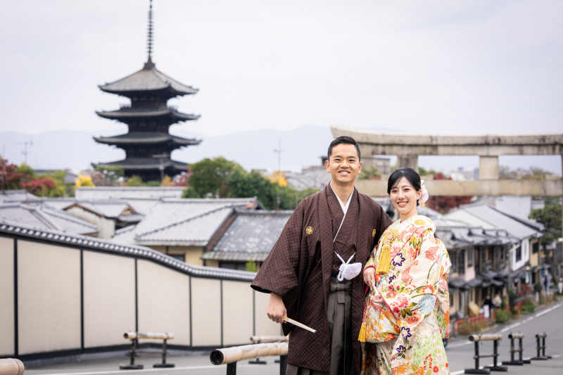 和装で八坂の塔、円山、スタジオ、洋装でアンティークチャペルスタジオ