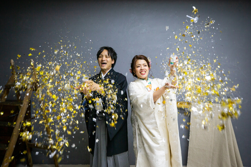 思いっきり楽しく！　色打掛・白無垢　自然公園・スタジオにて