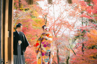 秋の京都　色打掛　八坂の塔周辺・毘沙門堂にて