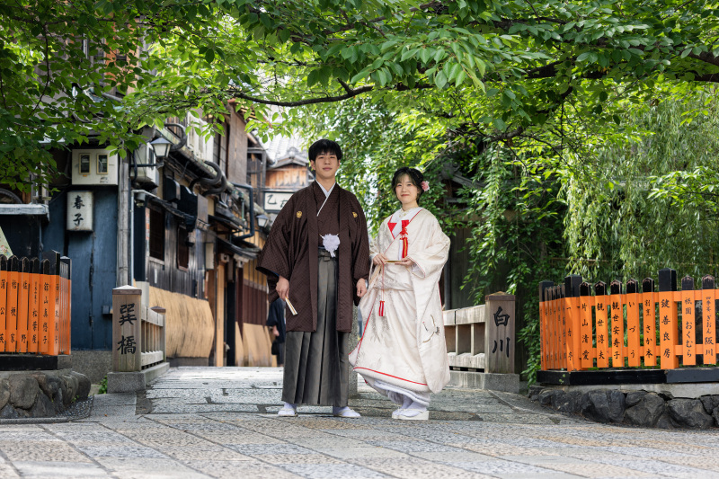 新緑時期の祇園で白無垢撮影