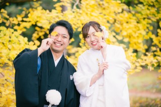 秋彩る京都の森で　白無垢　自然公園にて