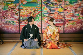 随心院とスタジオ撮影　カラードレス＆色打掛２点