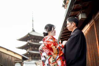 色打掛で五重の塔と撮影！