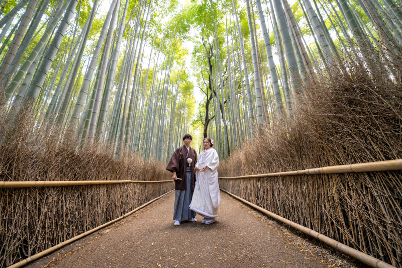 和装で嵐山、洋装でアンティークチャペルでの撮影