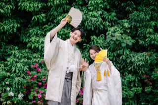 4月下旬、八坂の塔付近で白無垢ロケ