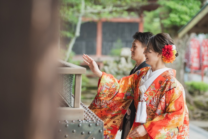 境内には撮影スポットが点在。 神社だから和装に◎