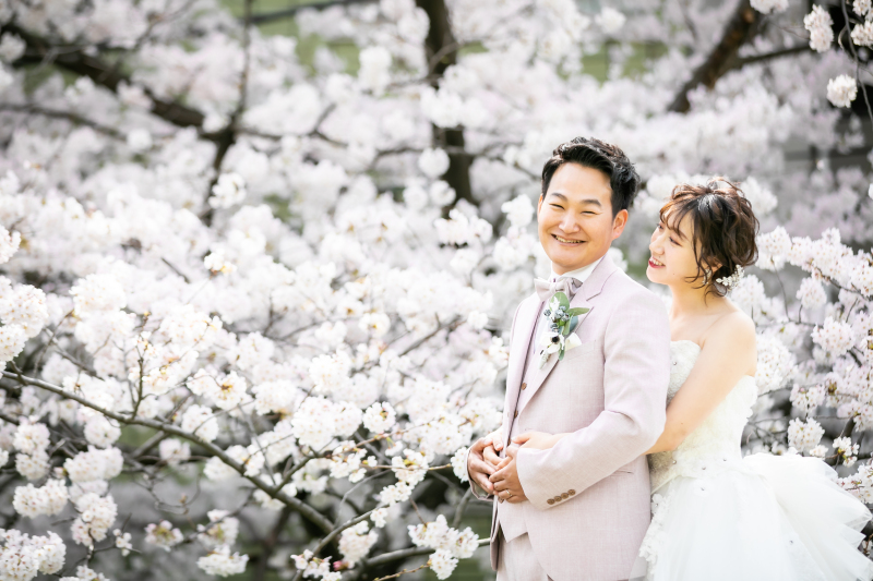 ウェディングドレス×桜ロケーションフォト＊多摩川河川敷＊
