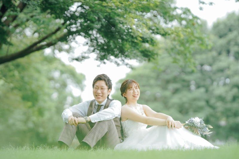 芝生の上での撮影