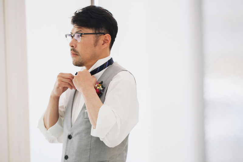ご新郎様も準備完了！