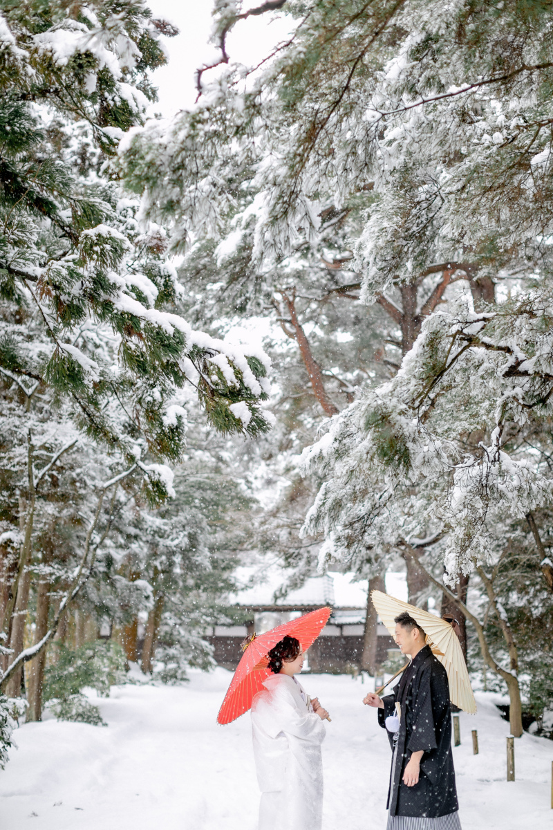 雪が降る清水園