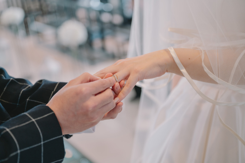 指輪交換のシーンも