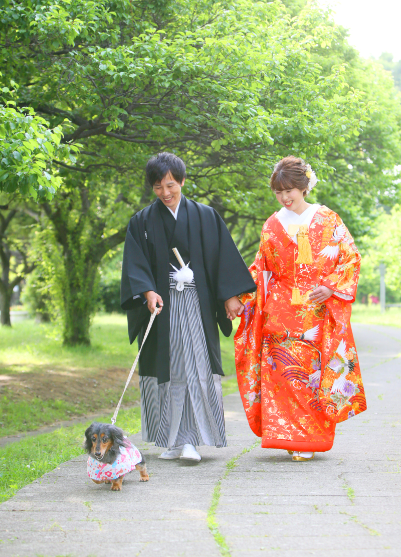 打掛でワンちゃんのお散歩♡