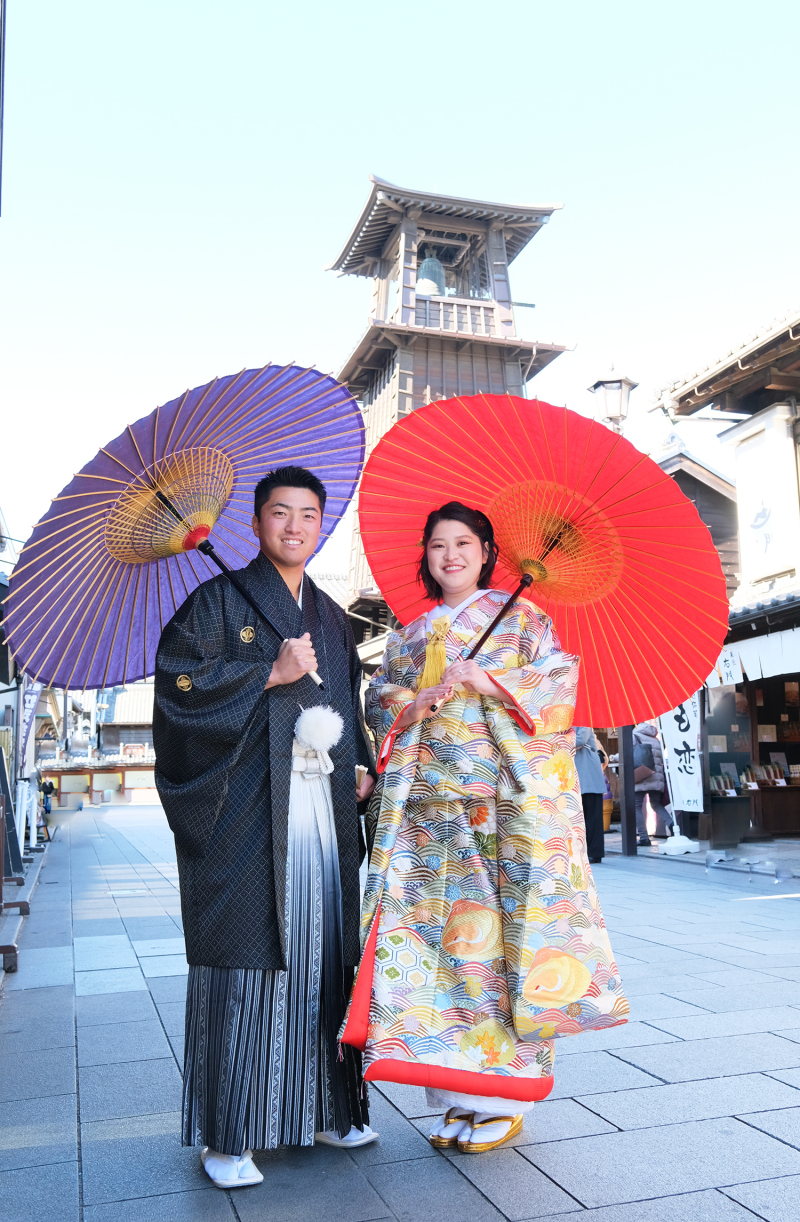 川越街並みフォト　〜時の鐘と和傘〜