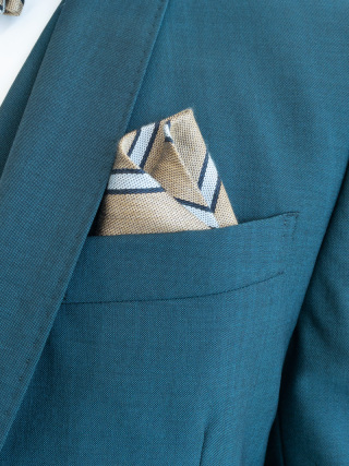 ポケットチーフ（白とベージュのストライプ）