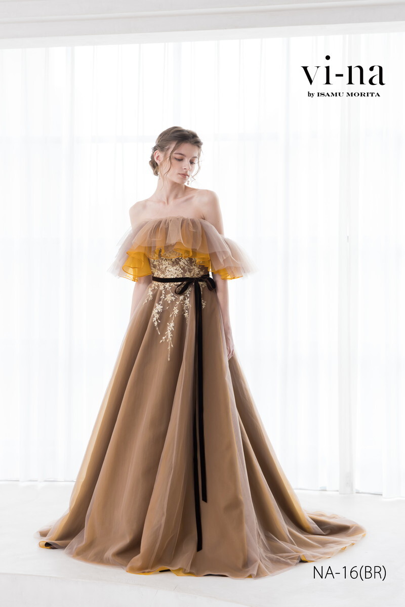 【BROWN】チュールのオフショルは取り外し可能♡