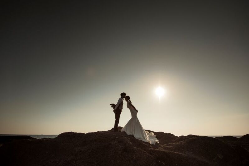 夕陽をバックに♡